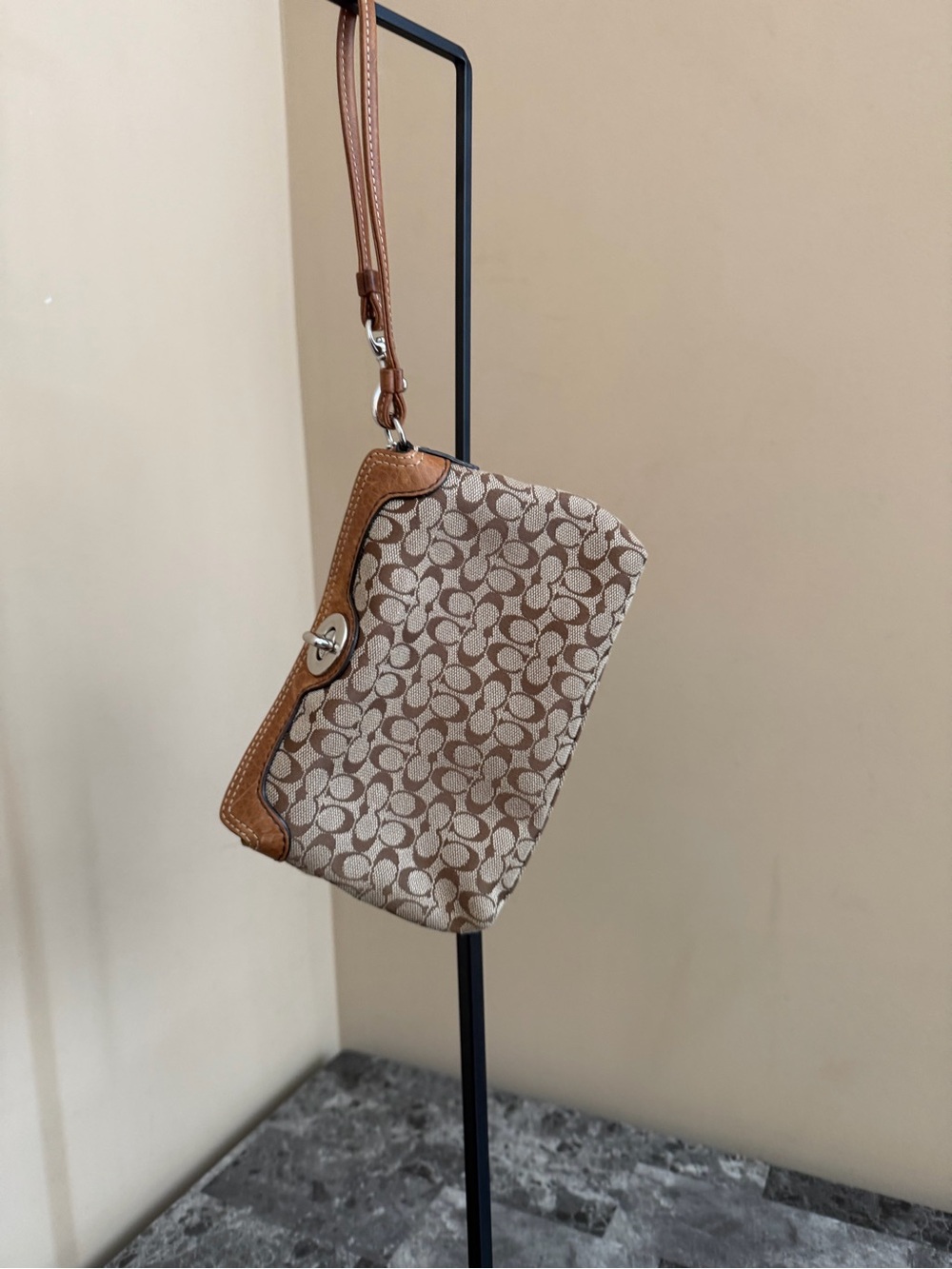 Coach Turnlock Brown Signature Wristlet Mini bag